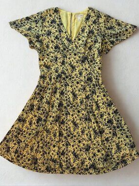 Maison Jules Yellow and Black Floral Midi Dress
